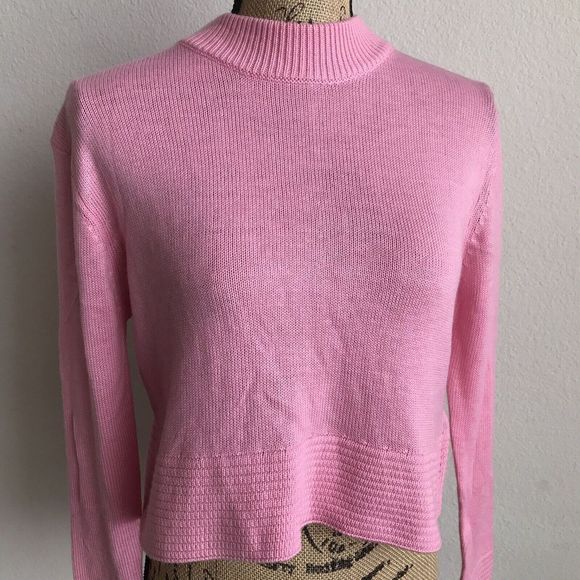 Top Shop Nordstrom Crop Sweater Size 4 Pink Acrylic Cashmere Long Sleeve NEW - Picture 2 of 7